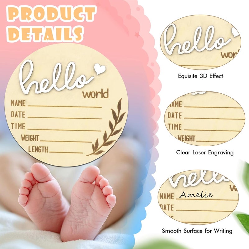 AINBIN Baby Announcement Sign, Gender Reveal for Welcome Baby 3PCS Its a Boy/Girl and Hello World Newborn Sign Board Wooden Birth Name Announcement Plaque and Pen for Hospital Shower Party Photo Props - Image 5
